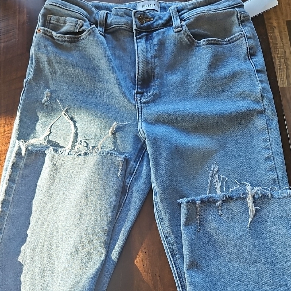 Pistola Blue Boyfriend Distressed Jeans with Rips